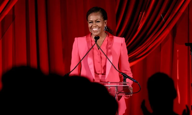 Former First Lady Michelle Obama speaks onstage at the Clooney Foundation For Justice Inaugural Albie Awards at New York Public Library on September 29, 2022 in New York City. (Photo by Dimitrios Kambouris/Getty Images for Albie Awards)