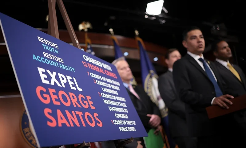 WASHINGTON, DC - MAY 17: Rep. Robert Garcia (D-CA) speaks during a press conference about Rep. George Santos with other Democratic members of the House of Representatives at the U.S. Capitol on May 17, 2023 in Washington, DC. Garcia introduced a resolution yesterday seeking the expulsion of Santos from Congress. (Photo by Win McNamee/Getty Images)