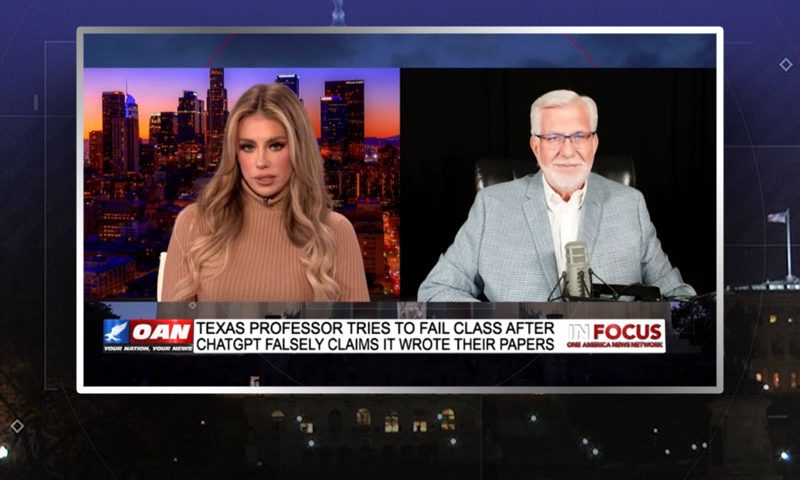 Video still from Patrick Wood's interview with In Focus on One America News Network
