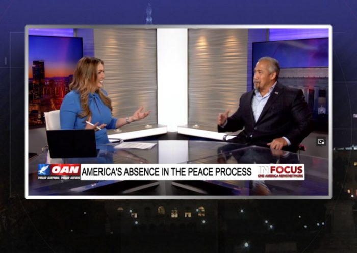 Video still from Will Spencer's interview with In Focus on One America News Network