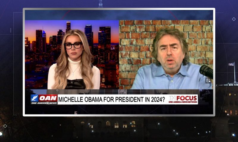 Video still from Joel Gilbert's interview with In Focus on One America News Network