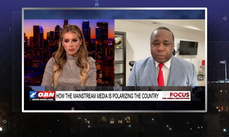 Video still from Simon Ateba's interview with In Focus on One America News Network
