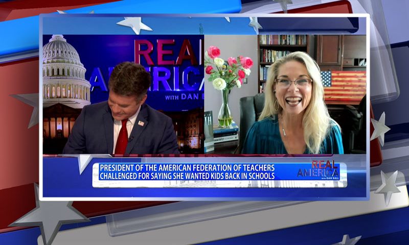 Video still from Rebecca Friedrichs' interview with Real America on One America News Network