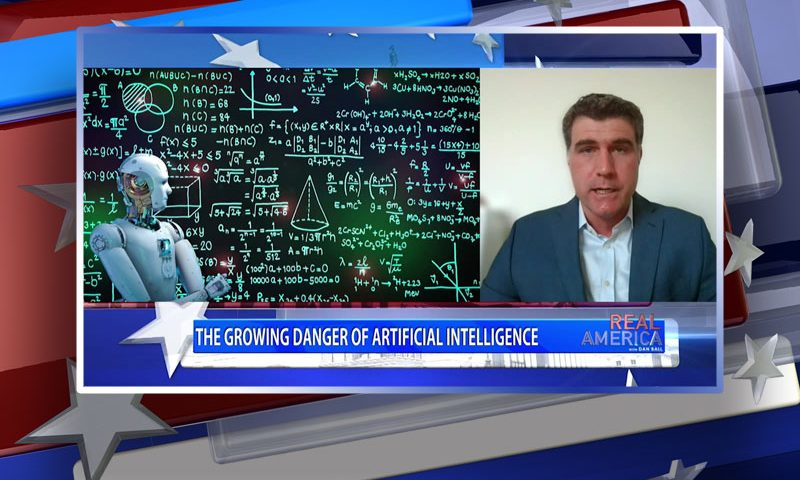 Video still from Lee Steinhauer's interview with Real America on One America News Network