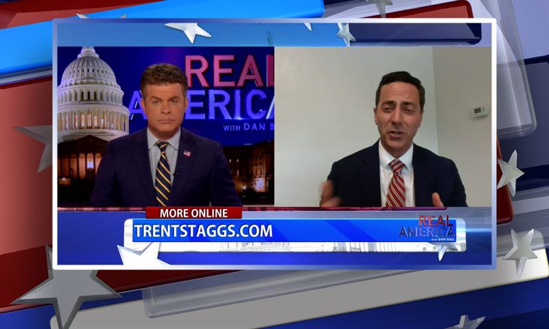 Video still from Trent Staggs' interview with Real America on One America News Network