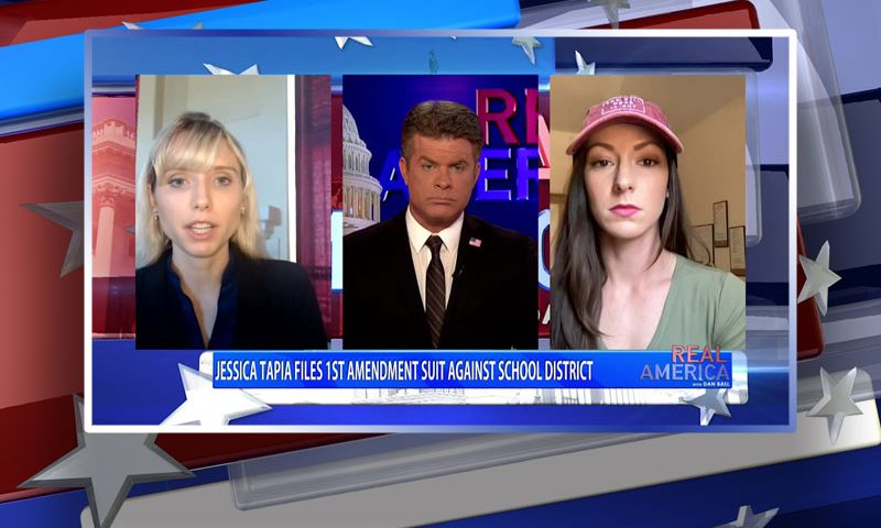 Video still from Mariah Gondeiro and Jessica Tapia's interview with Real America on One America News Network