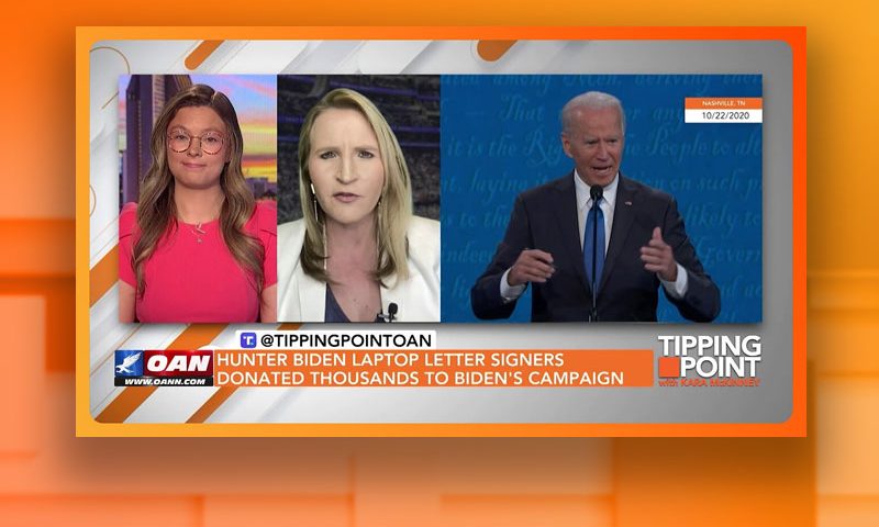 Video still from Liz Harrington's interview with Tipping Point on One America News Network