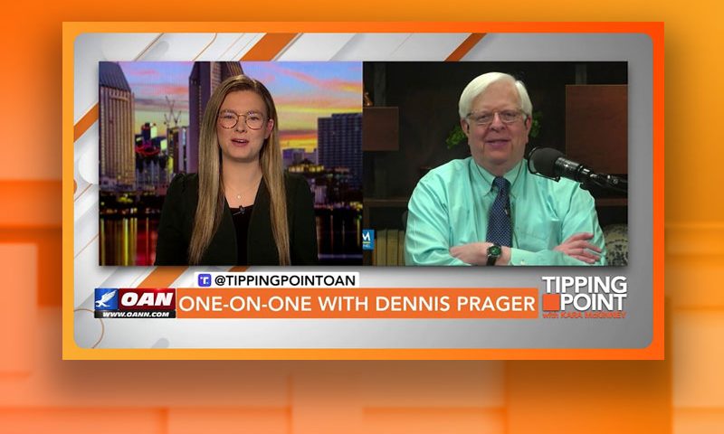 Video still from Dennis Prager's interview with Tipping Point on One America News Network