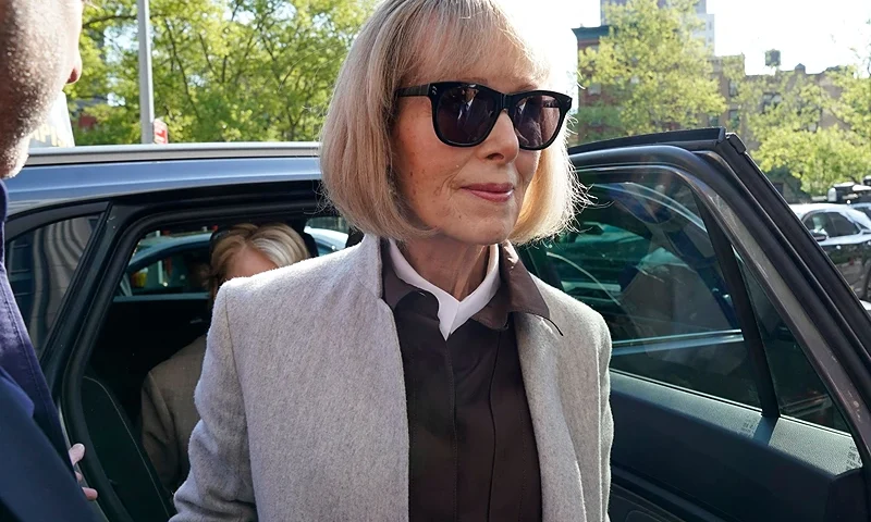 Writer E. Jean Carroll arrives as jury selection is set to begin in the defamation case against former US President Donald Trump brought by Carroll, who accused him of raping her in the 1990s, at the Manhattan Federal Court, New York, April 25, 2023. (Photo by TIMOTHY A. CLARY/AFP via Getty Images)