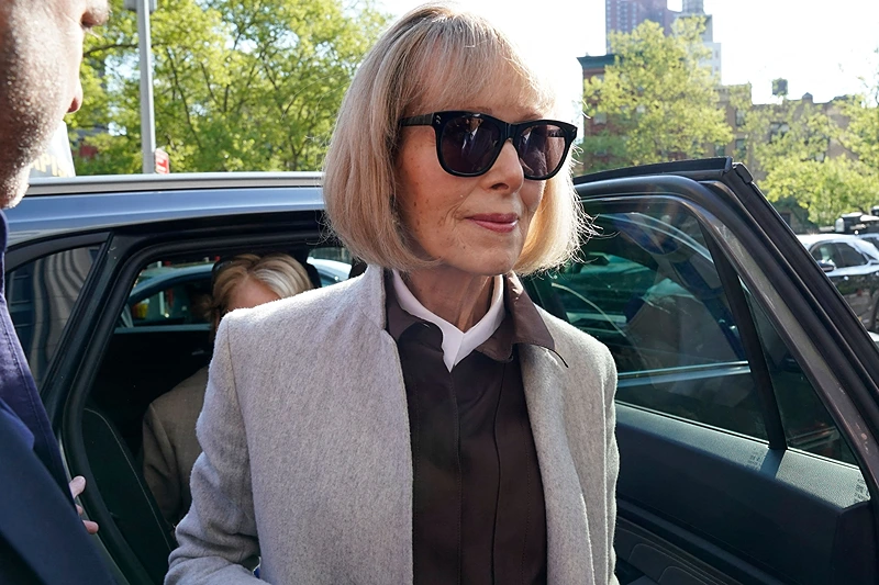 Writer E. Jean Carroll arrives as jury selection is set to begin in the defamation case against former US President Donald Trump brought by Carroll, who accused him of raping her in the 1990s, at the Manhattan Federal Court, New York, April 25, 2023. (Photo by TIMOTHY A. CLARY/AFP via Getty Images)