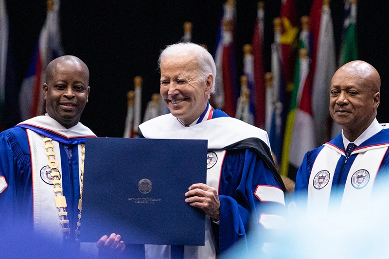 Biden received a degree from Howard University for his analytical intellect and stated that white supremacy is the biggest threat.