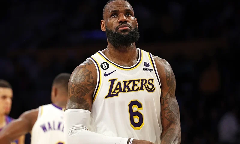 LOS ANGELES, CALIFORNIA - MAY 20: LeBron James #6 of the Los Angeles Lakers reacts after missing a shot during the fourth quarter against the Denver Nuggets in game three of the Western Conference Finals at Crypto.com Arena on May 20, 2023 in Los Angeles, California. (Photo by Harry How/Getty Images)