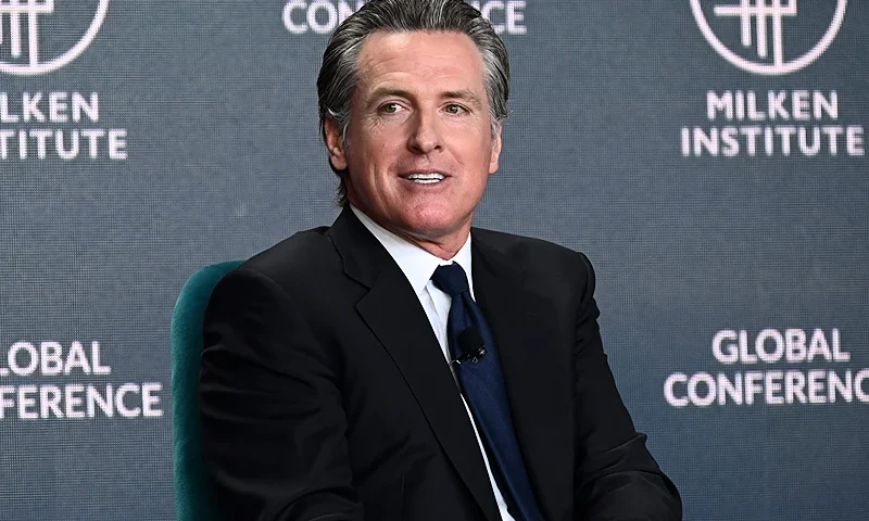 California Governor Gavin Newsom speaks during the Milken Institute Global Conference in Beverly Hills, California on May 2, 2023. (Photo by Patrick T. Fallon / AFP)