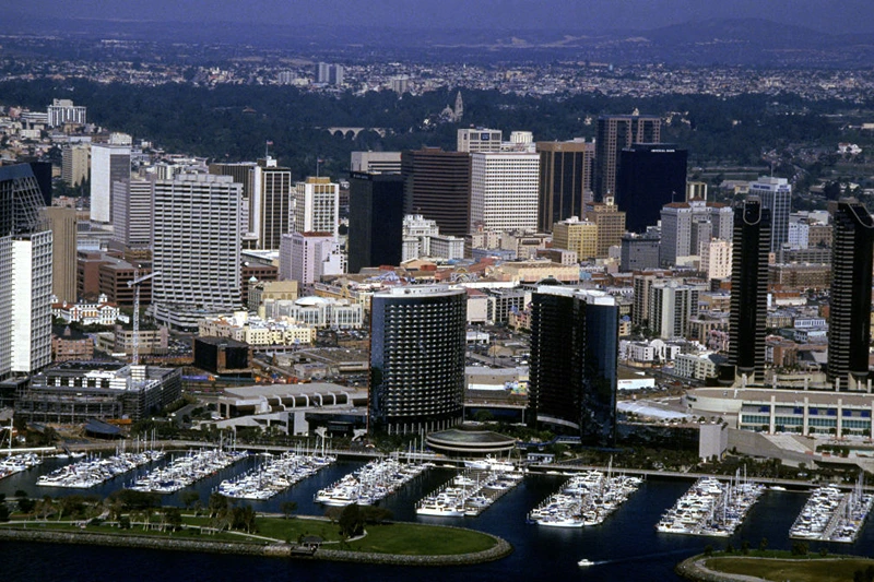 General view of downtown San Diego: the host city for the 1992 America’s Cup class world championships shot on February 20, 1992. (Photo by Ken Levine /Getty Images)