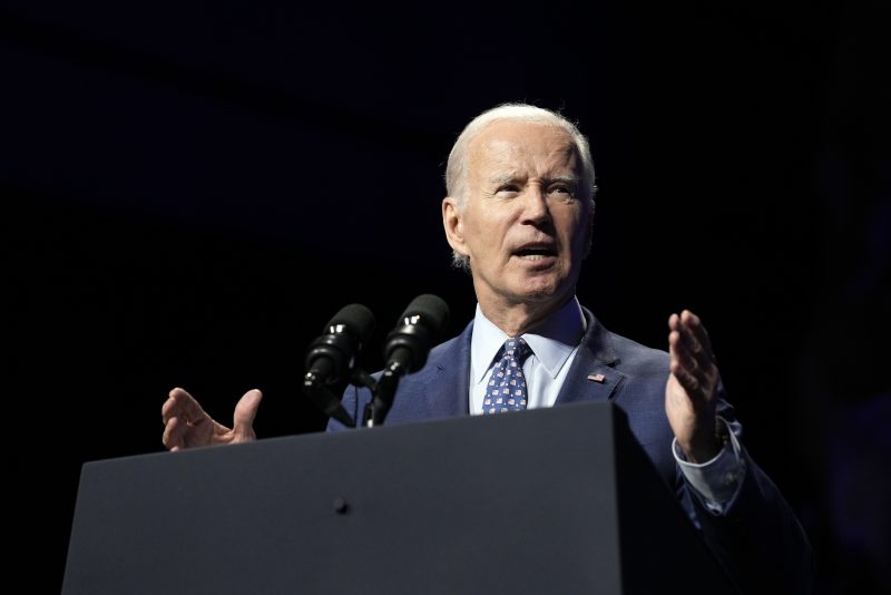 President Joe Biden speaks at the League of Conservation Voters annual capital dinner in Washington, Wednesday, June 14, 2023. (AP Photo/Susan Walsh)