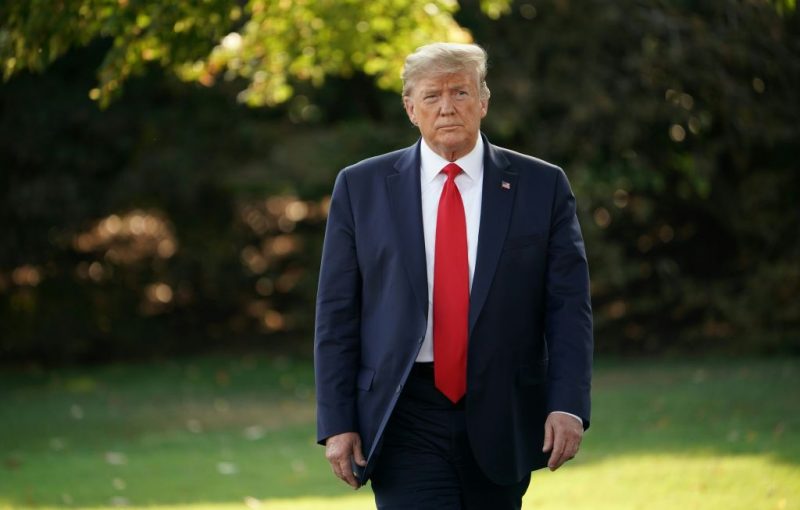 TOPSHOT - US President Donald Trump comes out of the Oval Office for his departure from the White House on September 16, 2019 in Washington, DC. - President Trump is traveling to Albuquerque, New Mexico to deliver remarks at a "Keep America Great Rally". (Photo by MANDEL NGAN / AFP) (Photo credit should read MANDEL NGAN/AFP via Getty Images)