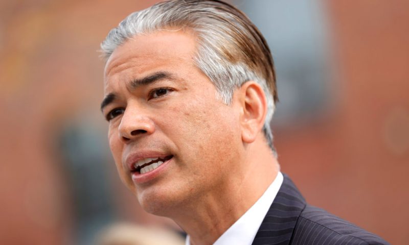 California Attorney General Rob Bonta speaks during a news conference outside of an Amazon distribution facility on November 15, 2021 in San Francisco, California. Bonta announced that Amazon Inc. will have to pay a $500,000 fine after the company failed to adequately notify workers and officials about coronavirus cases at its facilities pursuant to California Assembly Bill 865. The bill also requires companies to share COVID-19 safety plans, benefits and protections with employees. (Photo by Justin Sullivan/Getty Images)