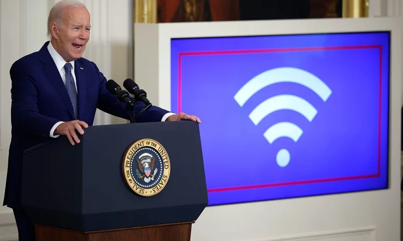 WASHINGTON, DC - JUNE 26: U.S. President Joe Biden speaks as he announces a $42 billion investment in high-speed internet infrastructure during an event in the East Room of the White House on June 26, 2023 in Washington, DC. The investment is part of the 2021 bipartisan infrastructure package and part of the administration's goal to connect all Americans to high-speed broadband by 2030. (Photo by Chip Somodevilla/Getty Images)