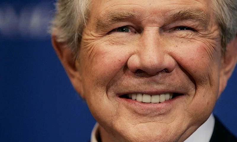 WASHINGTON - FEBRUARY 15: Pat Robertson, founder and chairman of the Christian Broadcasting Network, smiles as he is introduced before speaking at the National Press Club February 15, 2005 in Washington, DC. (Photo by Win McNamee/Getty Images)