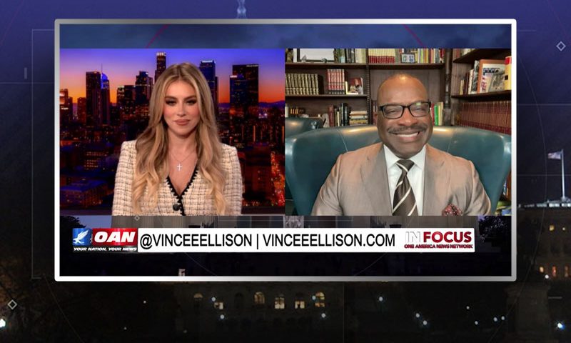 Video still from Vince Everett Ellison's interview with In Focus on One America News Network