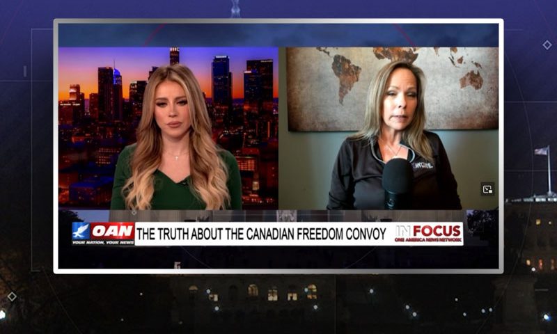 Video still from Tamara Lich's interview with In Focus on One America News Network