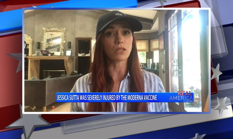 Video still from Jessica Sutta's interview with Real America on One America News Network