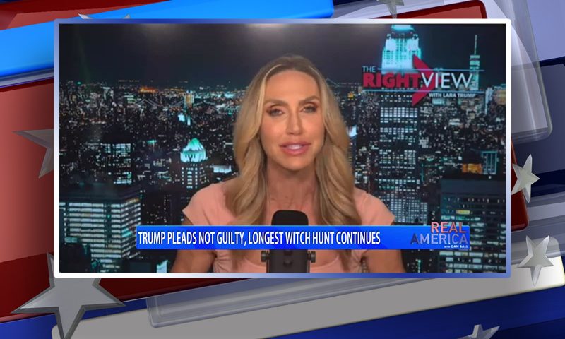 Video still from Lara Trump's interview with Real America on One America News Network
