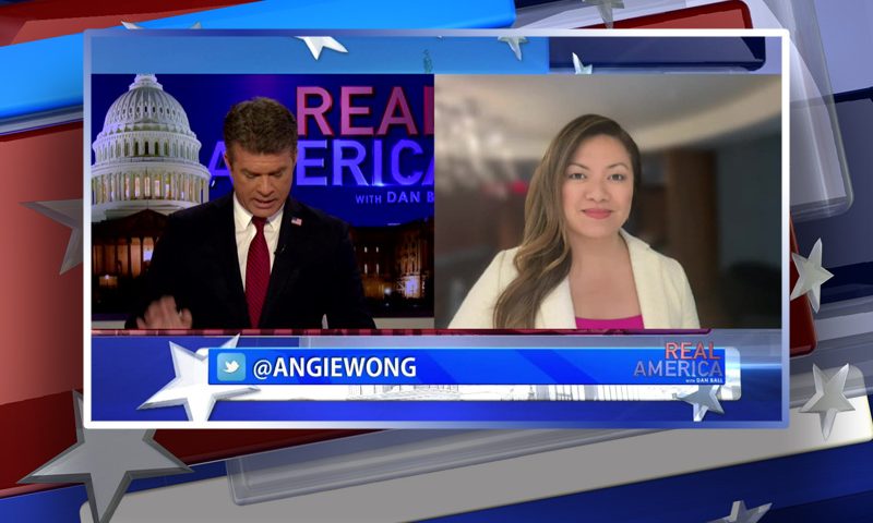 Video still from Angie Wong's interview with Real America on One America News Network