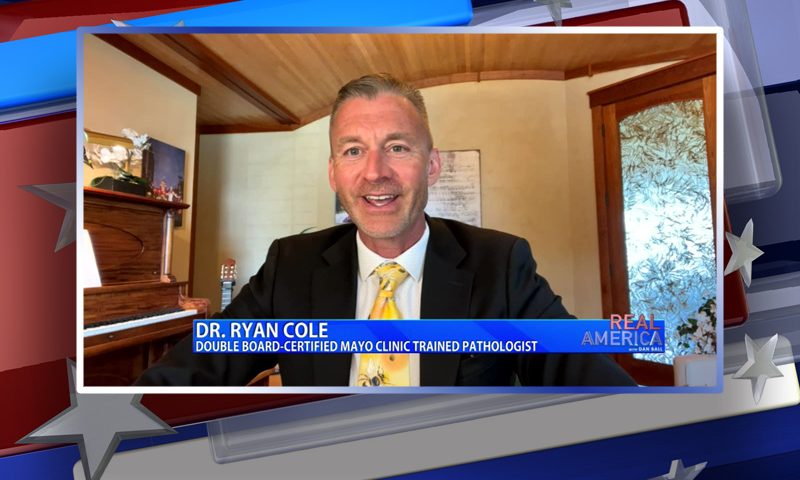 Video still from Dr. Ryan Cole's interview with Real America on One America News Network