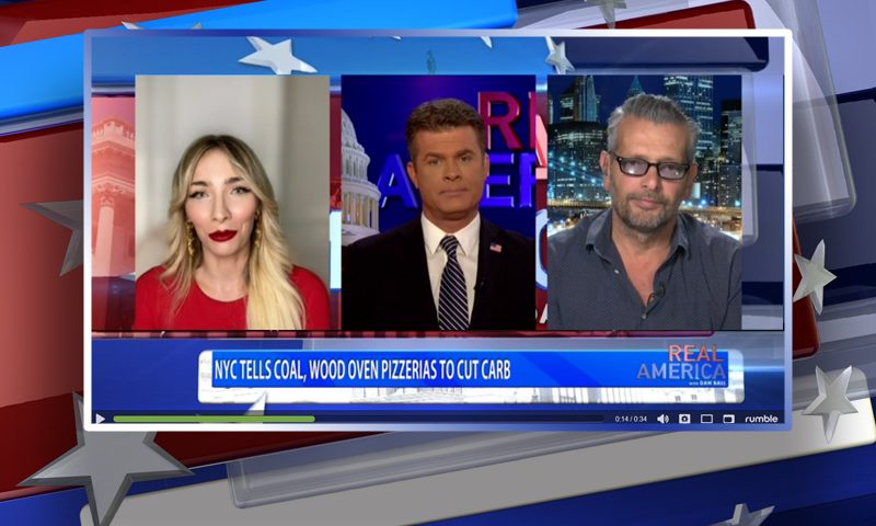 Video still from Andrea Catsimatidis' interview with Real America on One America News Network