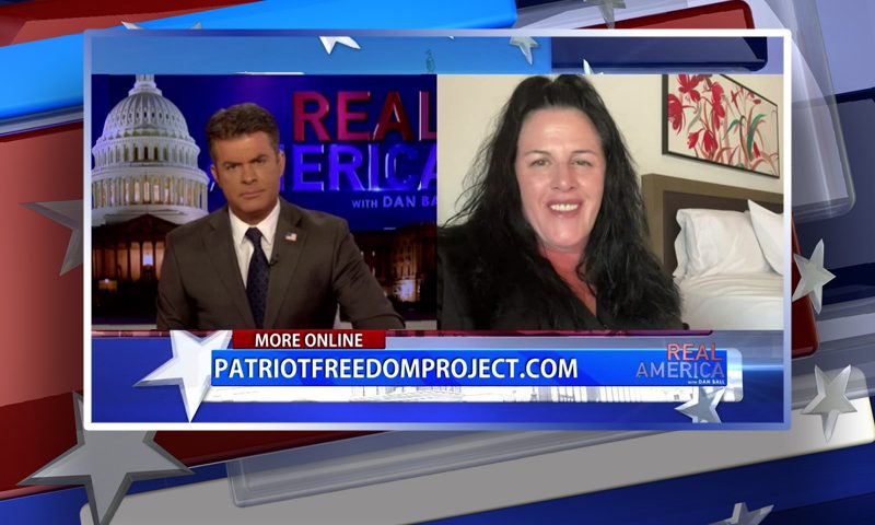 Video still from Cynthia Hughes' interview with Real America on One America News Network