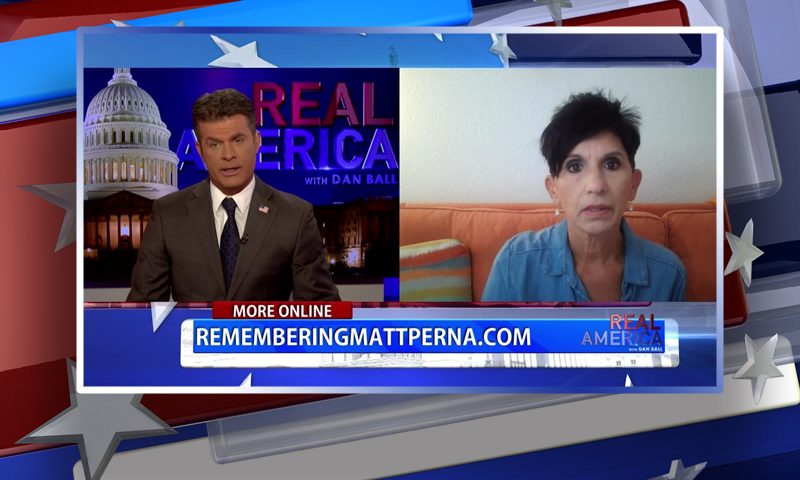 Video still from Geri Perna's interview with Real America on One America News Network