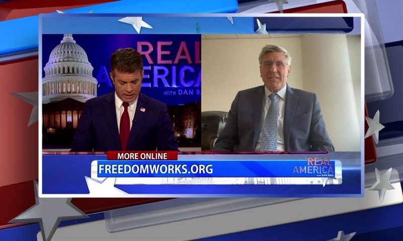 Video still from Steve Moore's interview with Real America on One America News Network