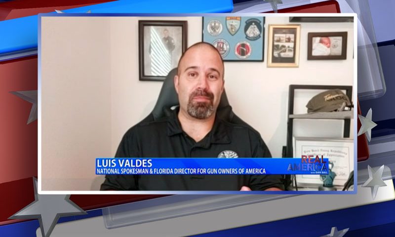 Video still from Luis Valdes' interview with Real America on One America News Network