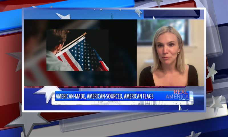 Video still from Katie Lyon's interview with Real America on One America News Network