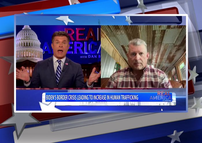 Video still from Chris Burgard's interview with Real America on One America News Network