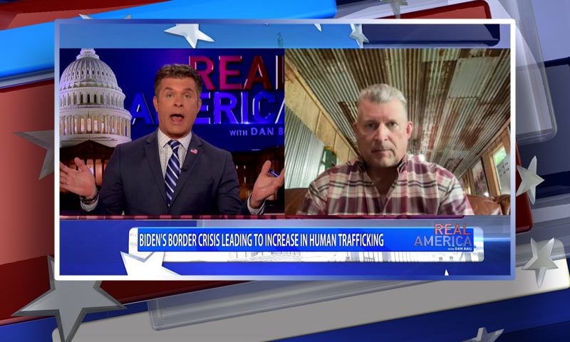 Video still from Chris Burgard's interview with Real America on One America News Network