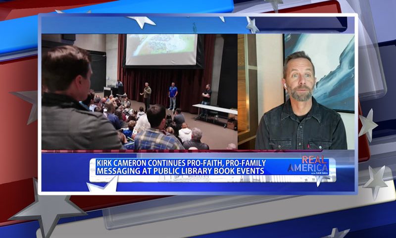 Video still from Kirk Cameron's interview with Real America on One America News Network