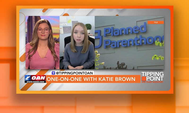 Video still from Katie Brown's interview with Tipping Point on One America News Network