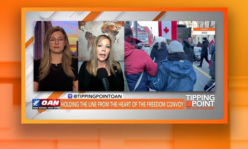 Video still from Tamara Lich's interview with Tipping Point on One America News Network
