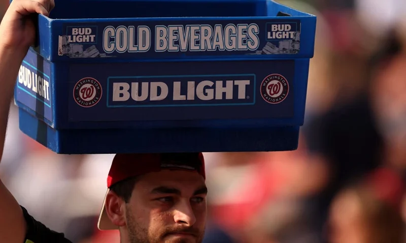 A vendor sells Bud Light beer and other beverages during the Washington Nationals and Philadelphia Phillies game at Nationals Park on June 03, 2023 in Washington, DC. (Photo by Rob Carr/Getty Images)