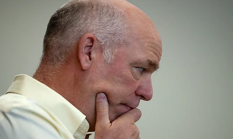 MISSOULA, MT - MAY 24: Republican congressional candidate Greg Gianforte looks on during a campaign meet and greet at Lambros Real Estate on May 24, 2017 in Missoula, Montana. Greg Gianforte is campaigning throughout Montana ahead of a May 25 special election to fill Montana's single congressional seat. Gianforte is in a tight race against democrat Rob Quist. (Photo by Justin Sullivan/Getty Images)