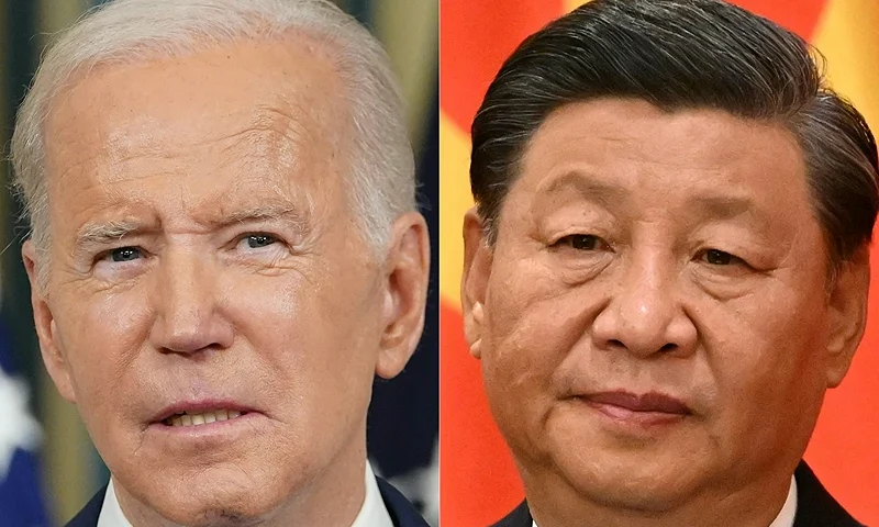 (COMBO) This combination of pictures created on November 11, 2022 shows US President Joe Biden (L) speaking during a press conference a day after the US midterm elections, from the State Dining Room of the White House in Washington, DC, on November 9, 2022 and China's President Xi Jinping (R) speaking after walking with members of the Chinese Communist Party's new Politburo Standing Committee, the nation's top decision-making body, to meet the media in the Great Hall of the People in Beijing on October 23, 2022. - President Joe Biden will urge Chinese leader Xi Jinping to restrain North Korea's "worst tendencies" and tell him that Pyongyang's arms build-up will prompt an "enhanced" US military presence in Asia, a senior official said November 12, 2022. In a December 14, 2022 meeting on the sidelines of the G20 summit, Biden will tell Xi that China has "an interest in playing a constructive role in restraining North Korea's worst tendencies," National Security Advisor Jake Sullivan told reporters. (Photo by Mandel NGAN and Noel CELIS / AFP) (Photo by MANDEL NGAN,NOEL CELIS/AFP via Getty Images)