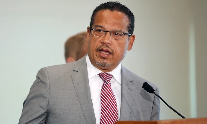 ST PAUL, MINNESOTA - JUNE 03: Minnesota Attorney General Keith Ellison announces that charges of aiding and abetting second-degree murder and aiding and abetting second-degree manslaughter had been filed against former Minneapolis police officers Thomas Lane, J. Alexander Kueng, and Tou Thao in the death of George Floyd on June 3, 2020 in St Paul, Minnesota. Ellison also announced that charges against former officer Derek Chauvin were upgraded to second-degree murder. On May 25, Chauvin kneeled on Floyd's neck for nine minutes while detaining him on suspicion of trying to pass a counterfeit $20 bill. Floyd went unconscious and died at the scene. The other officers were part of the responding team. (Photo by Scott Olson/Getty Images)