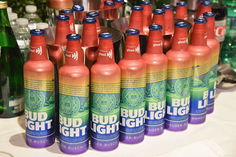 NEW YORK, NEW YORK - MAY 04: A view of rainbow bottles of Bud Light during the 30th Annual GLAAD Media Awards New York at New York Hilton Midtown on May 04, 2019 in New York City. (Photo by Bryan Bedder/Getty Images for GLAAD)