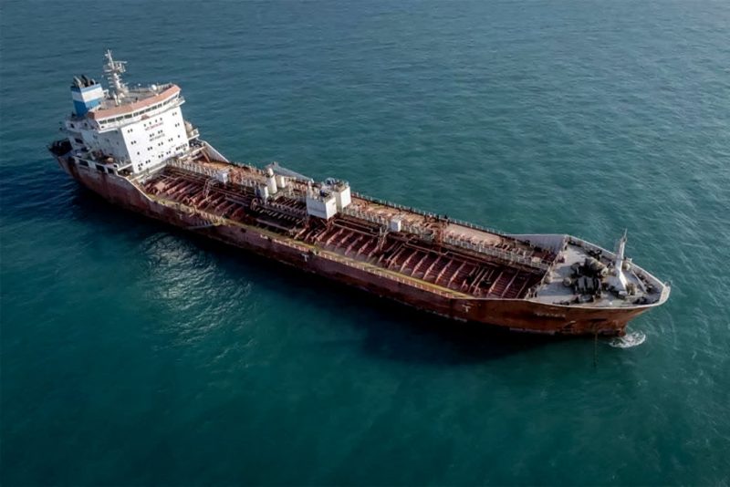 This picture taken on October 31, 2022 shows a view of an oil tanker, seized by Iranian naval forces at the Gulf port of Bandar Abbas in southern Iran. - Iran said the foreign-registered ship was smuggling fuel in the Gulf and arrested its crew, according to local media. "The navy of the Islamic Revolutionary Guard Corps has seized a foreign tanker carrying 11 million litres of smuggled fuel", said Mojtaba Ghahremani, the judiciary chief for Hormozgan province, according to the Tasnim news agency. It is not known when the vessel was seized, or what flag it sailed under. (Photo by IRNA / AFP) (Photo by -/IRNA/AFP via Getty Images)