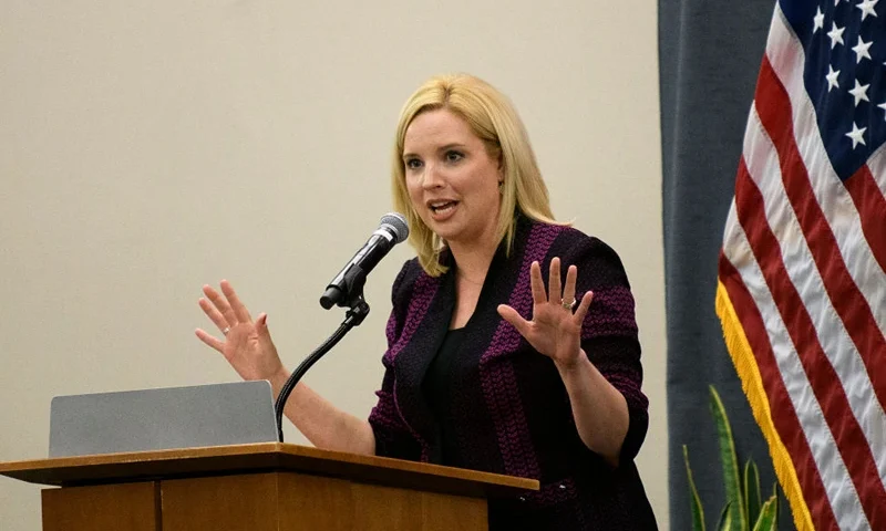 CEDAR RAPIDS, IOWA - MAY 13: Rep. Ashley Hinson (R-IA) speaks during an Iowa GOP reception on May 13, 2023 in Cedar Rapids, Iowa. Florida Gov. Ron DeSantis, an attendee of the event, has received the endorsement of 37 Iowa lawmakers for the Republican presidential nomination next year. (Photo by Stephen Maturen/Getty Images)