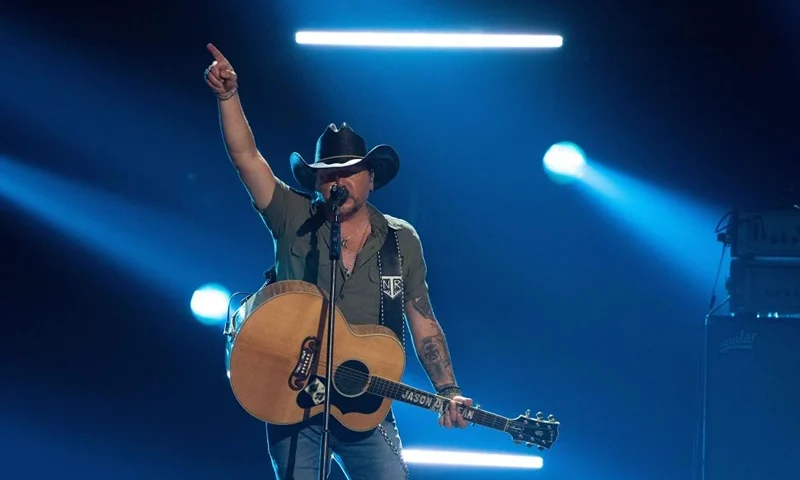 US musician Jason Aldean performs during the Academy of Country Music (ACM) Awards at Ford Center at the Star in Frisco, Texas, on May 11, 2023. (Photo by SUZANNE CORDEIRO / AFP) (Photo by SUZANNE CORDEIRO/AFP via Getty Images)