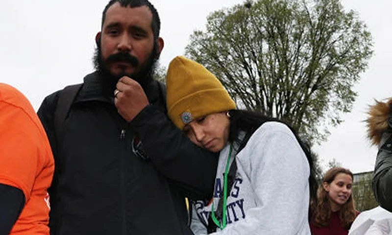 WASHINGTON, DC - MARCH 24: Kimberly Mata-Rubio and Felix Rubio (C), parents of Uvalde mass school shooting victim Alexandra “Lexi” Rubio, listen to remarks during a “Generation Lockdown” event on gun control at the National Mall on March 24, 2023 in Washington, DC. Gun control activists gathered for a rally to call on the Senate to pass S.25, the federal assault weapons ban. (Photo by Alex Wong/Getty Images)