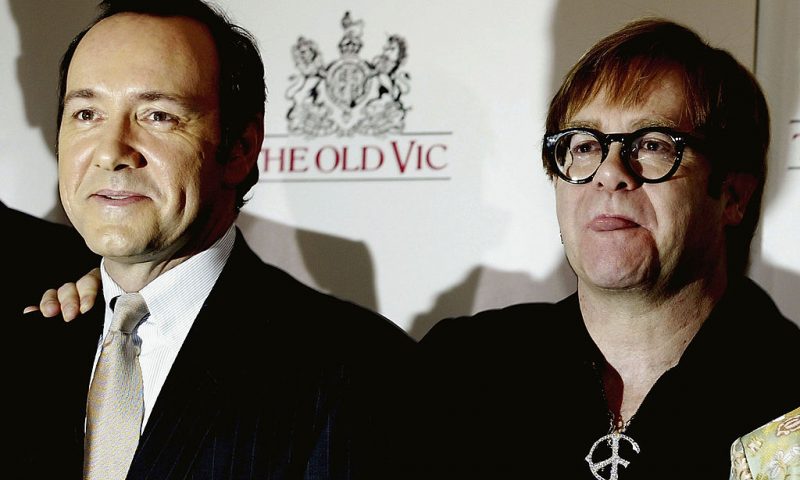 LONDON - FEBRUARY 5: (FILE PHOTO) Actor Kevin Spacey (L) and musician Sir Elton John attend a news conference to announce Spacey's appointment as the new artistic director of the Old Vic Theatre Company February 5, 2003 in London, United Kingdom. Spacey made a statement to police, reporting a mugging in a London park on April 19, 2004, but retracted his statement a few hours later. He reported that he had been walking his dog when he was duped into lending a boy his mobile phone, who then ran off with it and Spacey actually injured himself by tripping over his dog when trying to pursue the thief. (Photo by Scott Barbour/Getty Images)